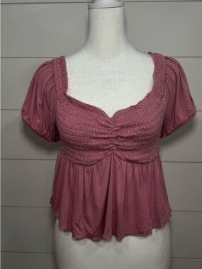 Love Tree Dusty Rose Smocked Peplum Crop Top